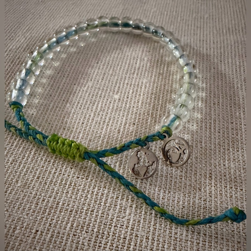 Beaded Stretch Bracelet with Green & Teal Braided Accent
